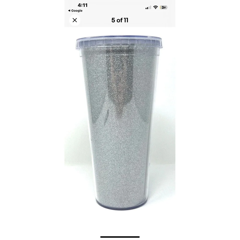 Starbucks 2018 Tumbler Cup 20 oz Silver Glitter for Cold Beverages White Letters